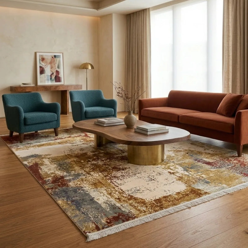 Colour Field bamboo silk rug, room setting 1 in room setting