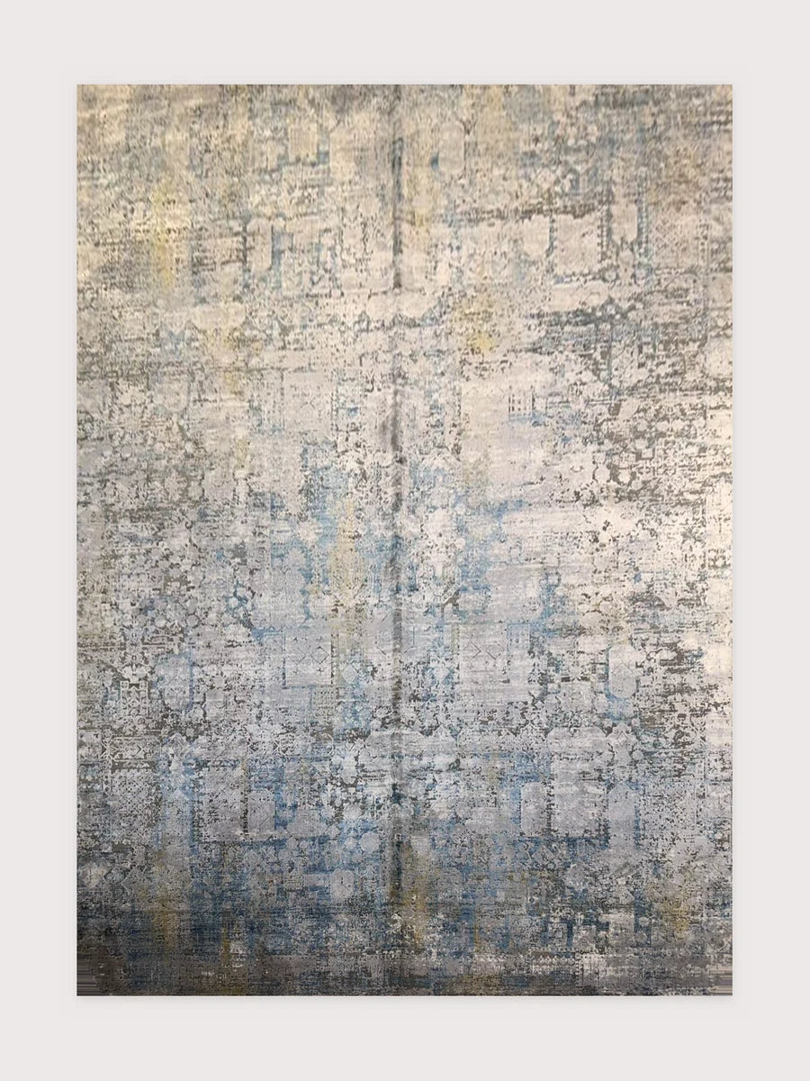 Indigo & Gold bamboo silk rug