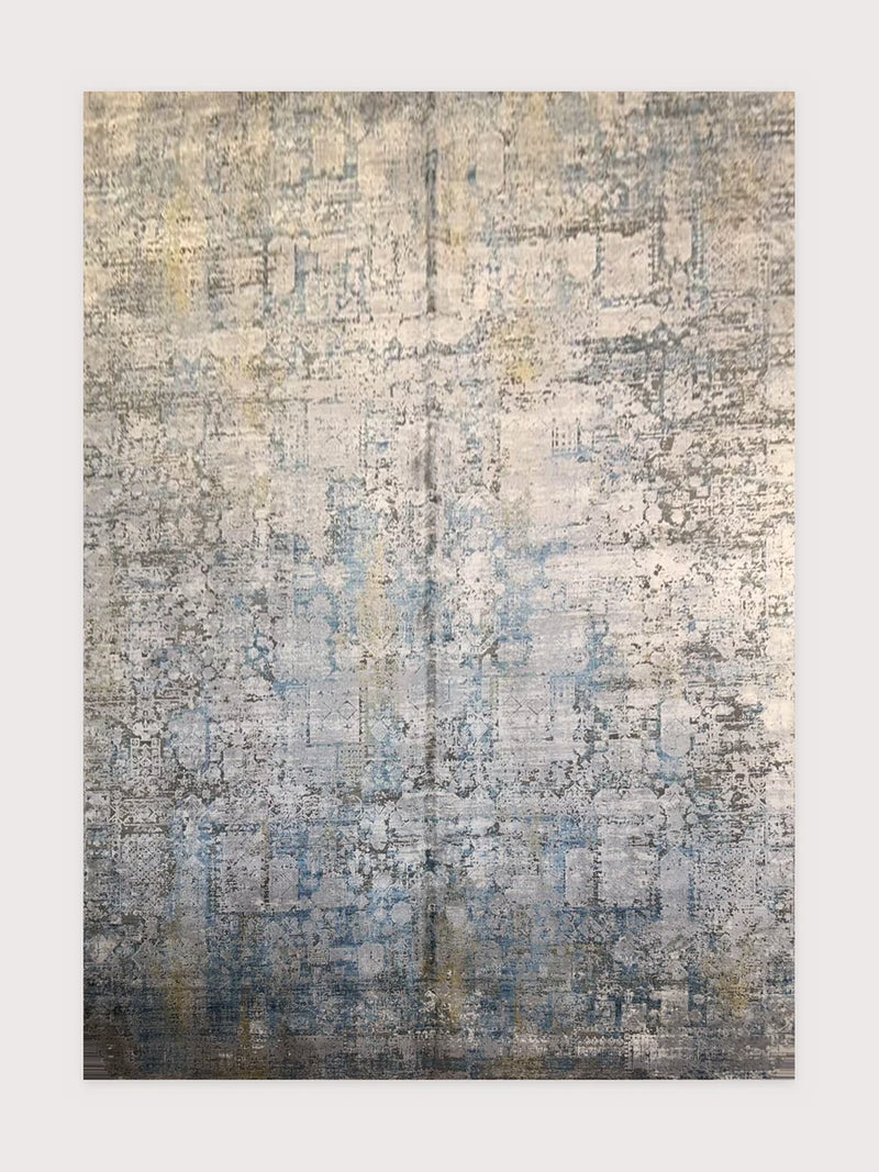Indigo & Gold bamboo silk rug