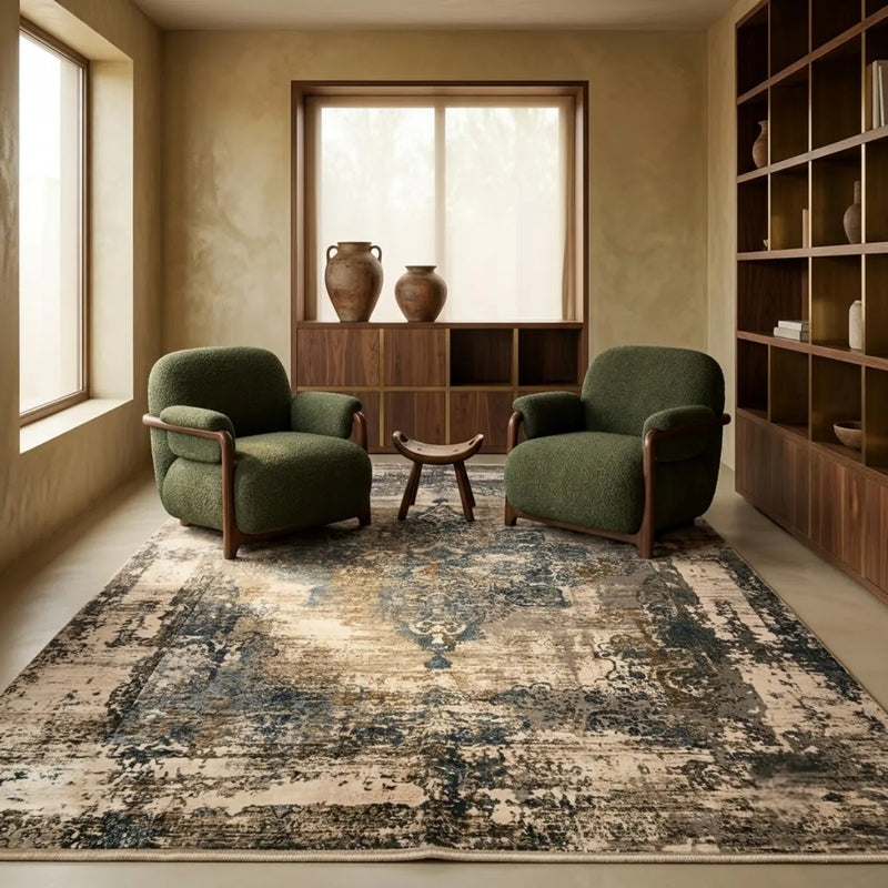 Sand & Slate bamboo silk rug, room setting 1 in room setting