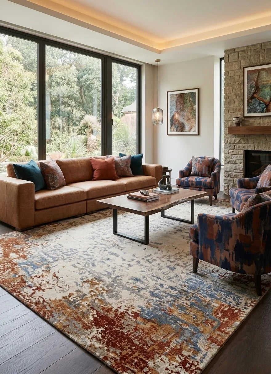 Painter's Floor rug styled in a living room